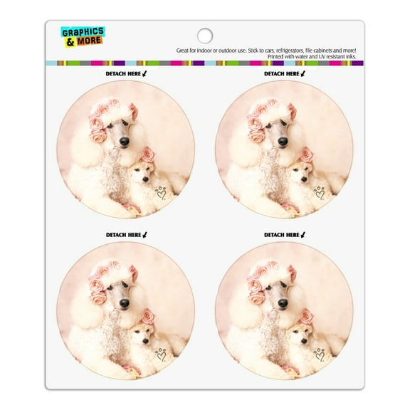 Poodles Mother and Daughter Puppy Dog Refrigerator Fridge Locker Vinyl Circle Magnet Set