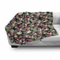 thumbnail image 2 of Floral Soft Flannel Fleece Throw Blanket, Leaves Forest Foliage Fern Petals Spring Plants on Charcoal Grey Backdrop, Cozy Plush for Indoor and Outdoor Use, 70" x 90", Pale Green Magenta, by Ambesonne, 2 of 5