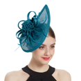 thumbnail image 2 of Femmes Imitation Chanvre Couvre-Chef Fleur Maille Fleur Embellissement Sangle Fixe Robe de Dîner Petit Chapeau Cheveux Accessoires, 2 of 6