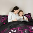 thumbnail image 5 of Manfei Video Game Full Size Comforter Sets,Game Gaming Bedding Comforter Set,Pink Geometric Geometry Bedding Sets For Boys Girls,Super Cozy Bedroom Decoration Reversible,3pcs, 5 of 8