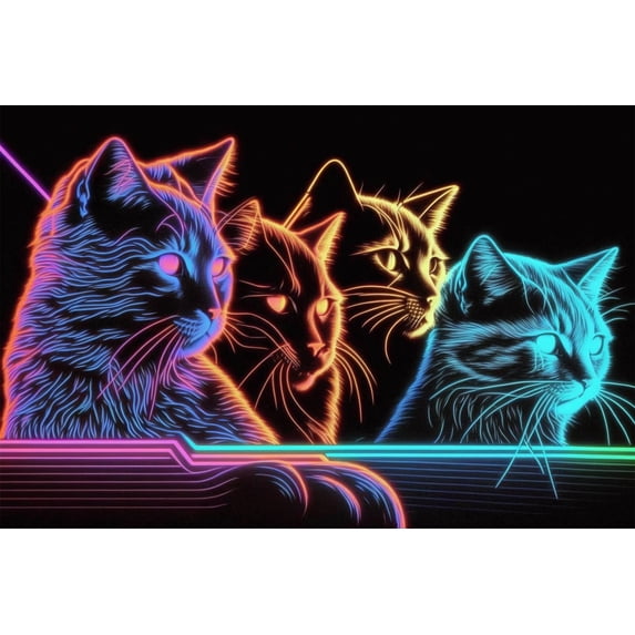 24x36 gallery poster, 1980s neon new wave laser cats