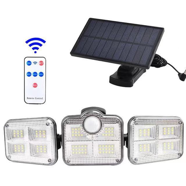 Lámpara solar para exteriores con sensor de movimiento, lámpara solar para exteriores de 122 LED con control remoto, foco solar de 1200 lúmenes, foco solar para jardín con cable de 5 m,