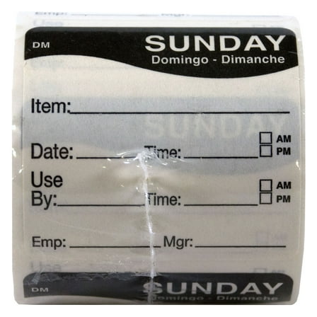 DayMark Day of the Week 2" x 2" Dissolvable Label, Sunday, Item/Date/Use By,  (Roll of 250)