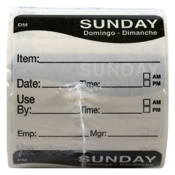 DayMark Day of the Week 2" x 2" Dissolvable Label, Sunday, Item/Date/Use By,  (Roll of 250)