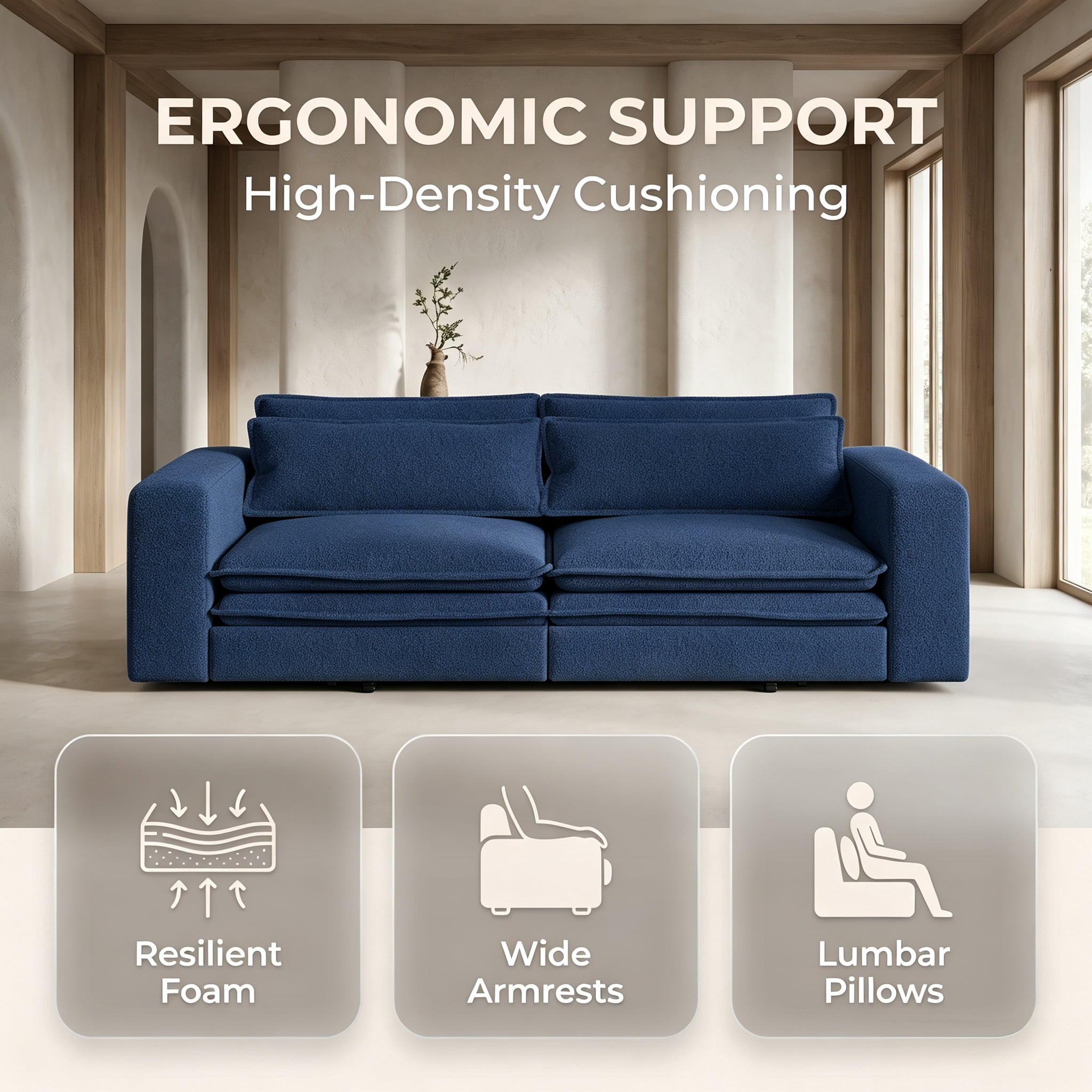 3-in-1 King Size Sleeper Sofa Bed, 93" Sherpa Fleece Pull Out Couch with Wide Armrests & Deep Seat, Modern Convertible Futon Lounge Sofa with 2 Pillows, Blue