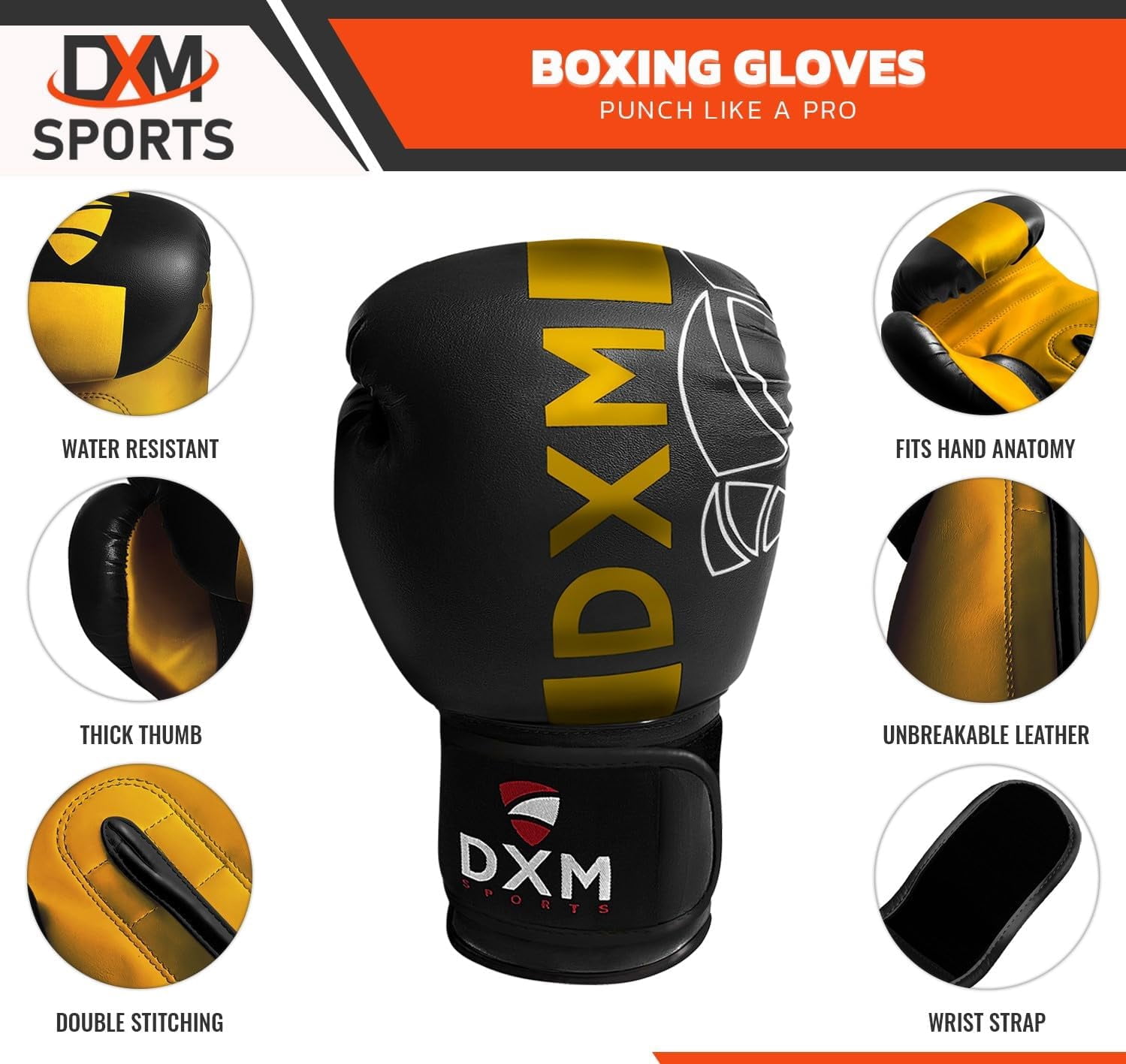 DXM SPORTS Boxing Gloves for Men & Women, Ideal for Heavy Punching Bag Workout Kickboxing, Muay Thai, MMA - 14oz