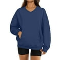thumbnail image 2 of Women's V-Neck Sweatshirt with Pockets, Womens V Neck Sweatshirts No Hood Lightweight Casual Soft Fashion Royal Blue XL, 2 of 7