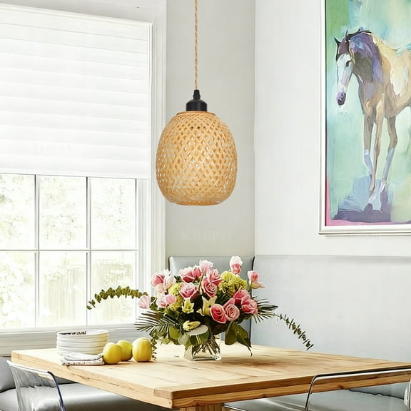 LittleGlovo Hand Woven Bamboo Pendant Light Fixture - Rustic Spherical Chandelier