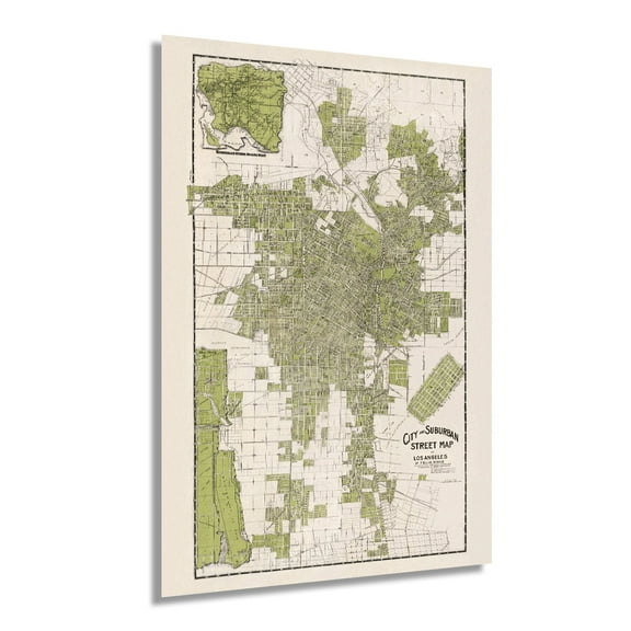 1909 City and Suburban Street Map of Los Angeles California - Vintage Map of Los Angeles Wall Art - Los Angeles Wall Map - Los Angeles Map Art