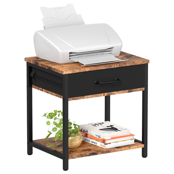 SoildPal Printer Stand with Storage, 2 Tier Small Printer Table with Fabric Drawer and Wood Shelf, Desktop Printer Stand for Scanner Fax Home Office, Industrial Style