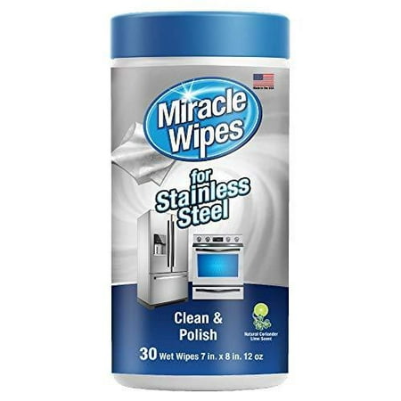 MiracleWipes for Stainless Steel Cleaning - Kitchen Appliances, Oven, Grill, Refrigerator, Dishwasher, Microwave, Sink, Hood - Removes Fingerprints and Smudges - Cleaning Supplies - (30 Count) (Best Cleaner For Stainless Steel Refrigerator)