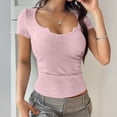 thumbnail image 2 of Short Sleeve Ribbed Knit Bodysuit for Women Scoop Neck Slim Fit Stretchy One Piece Top with Notched Detail Light pink S, 2 of 5