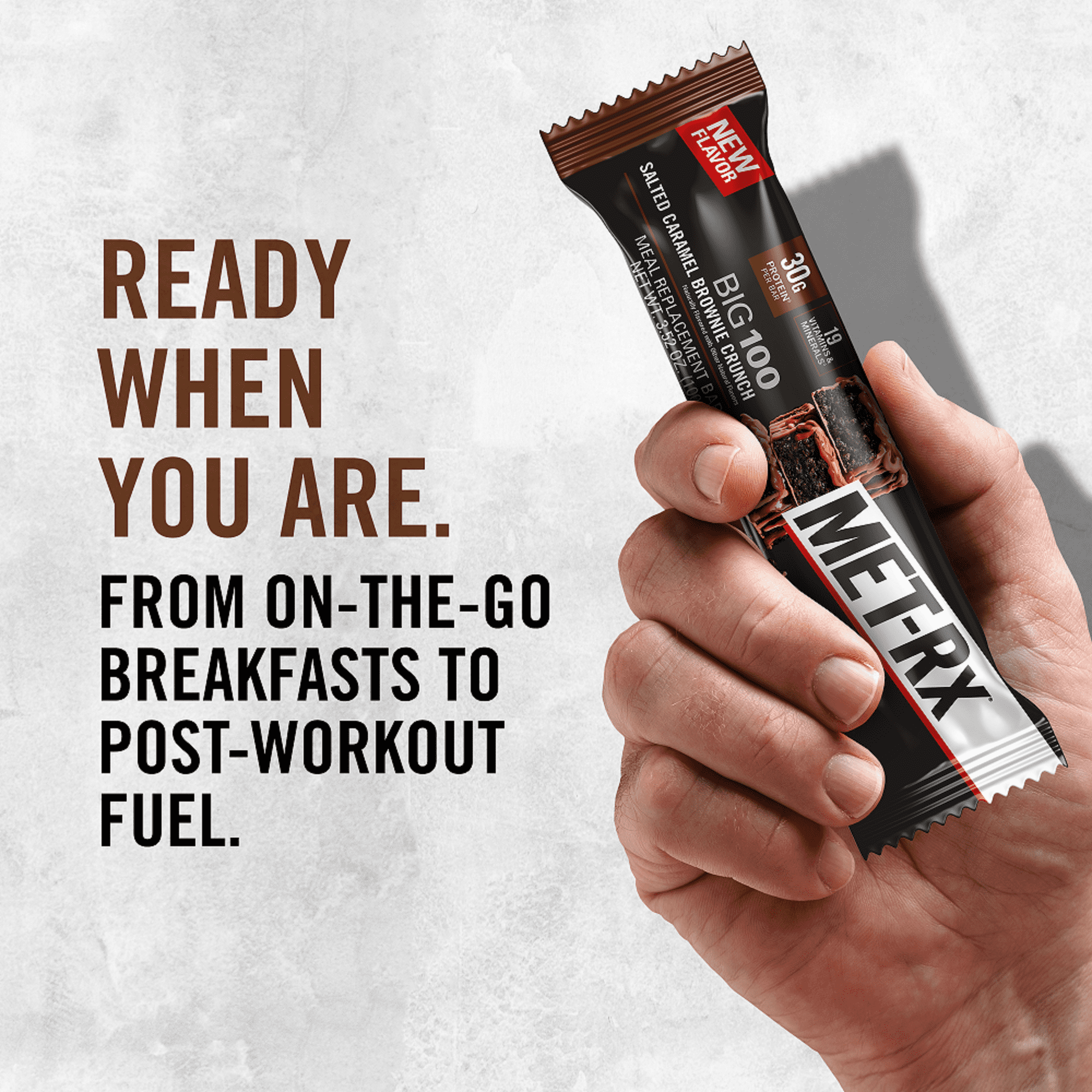MET-Rx Big 100 Protein Bar, Meal Replacement Bar, 30G Protein, Salted Caramel Brownie Crunch, 3.52 oz (Pk of 4)
