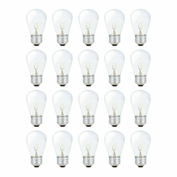 Simba Lighting String Light S14 Replacement Bulb 11W E26 Medium Screw Base, Clear Glass, 20 Pack