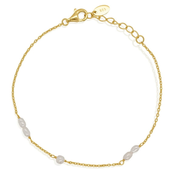Mercie Bracelet en Argent Sterling Plaqué Or Vermeil Or avec Perles d'Eau Douce, Bijoux Délicats et Ajustables pour Femmes