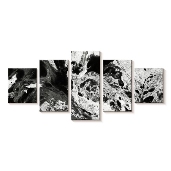 Elephant Stock Monochromatic Abstract Wall Art - Horizontal Multi Panel Canvas - Living Room Wall Decor - Abstract Multi Panel - Gray And Black Decor - 29" x 12"