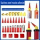 thumbnail image 1 of Kit de boquillas de calafateo de acero inoxidable | Juego de 30 piezas con 18 boquillas, 6 bases, 2 codos y 4 raspadores | Para pistolas de sellado, vidrio y pegamento estructural, 1 of 9