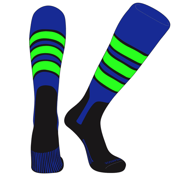 PEAR SOX OTC Baseball Softball Stirrup Socks (C, 7in) Royal, Black, NEON Green, Black (S)