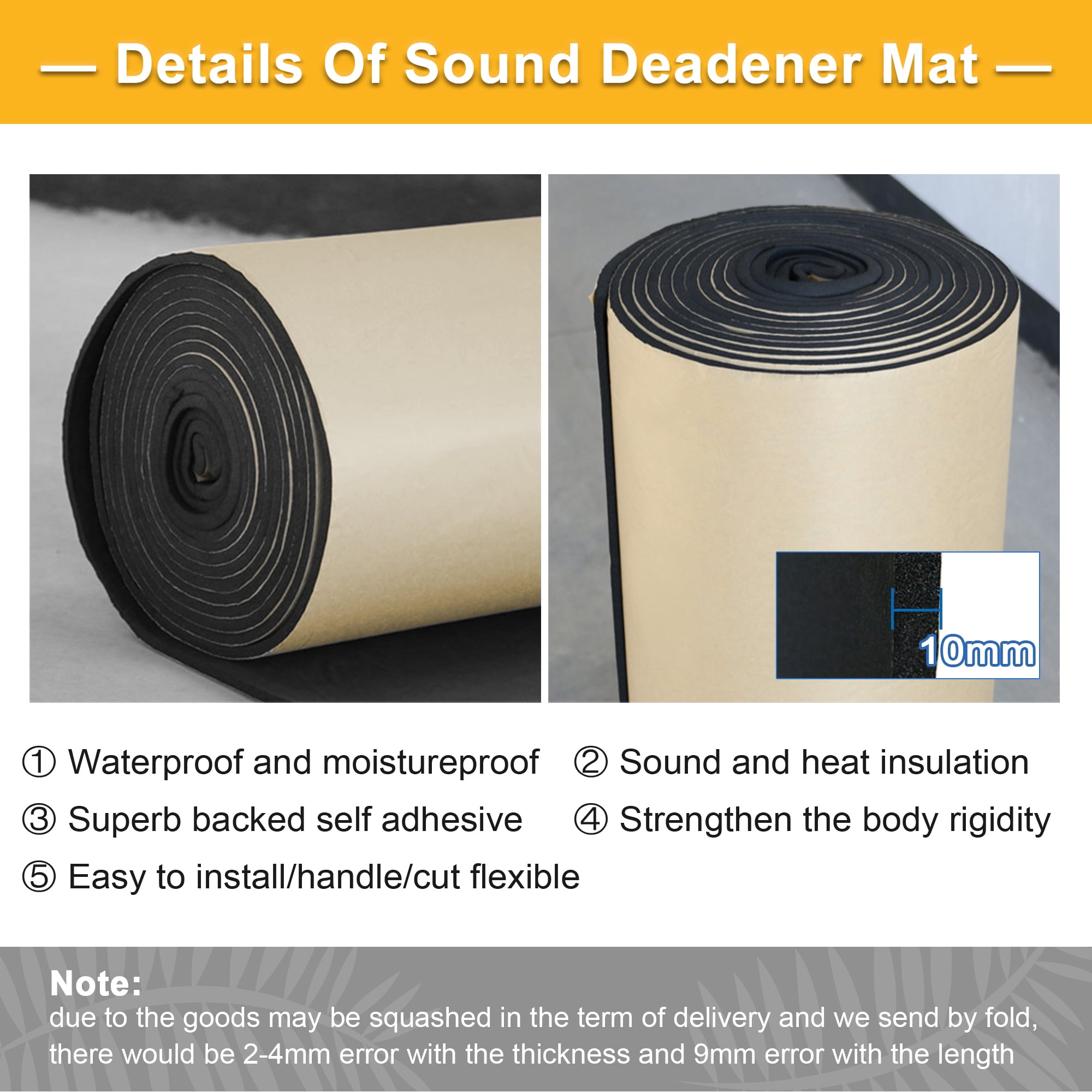 Unique Bargains Universal 394mil Car Fender Firewall Sound Deadening Insulation 79"x20"
