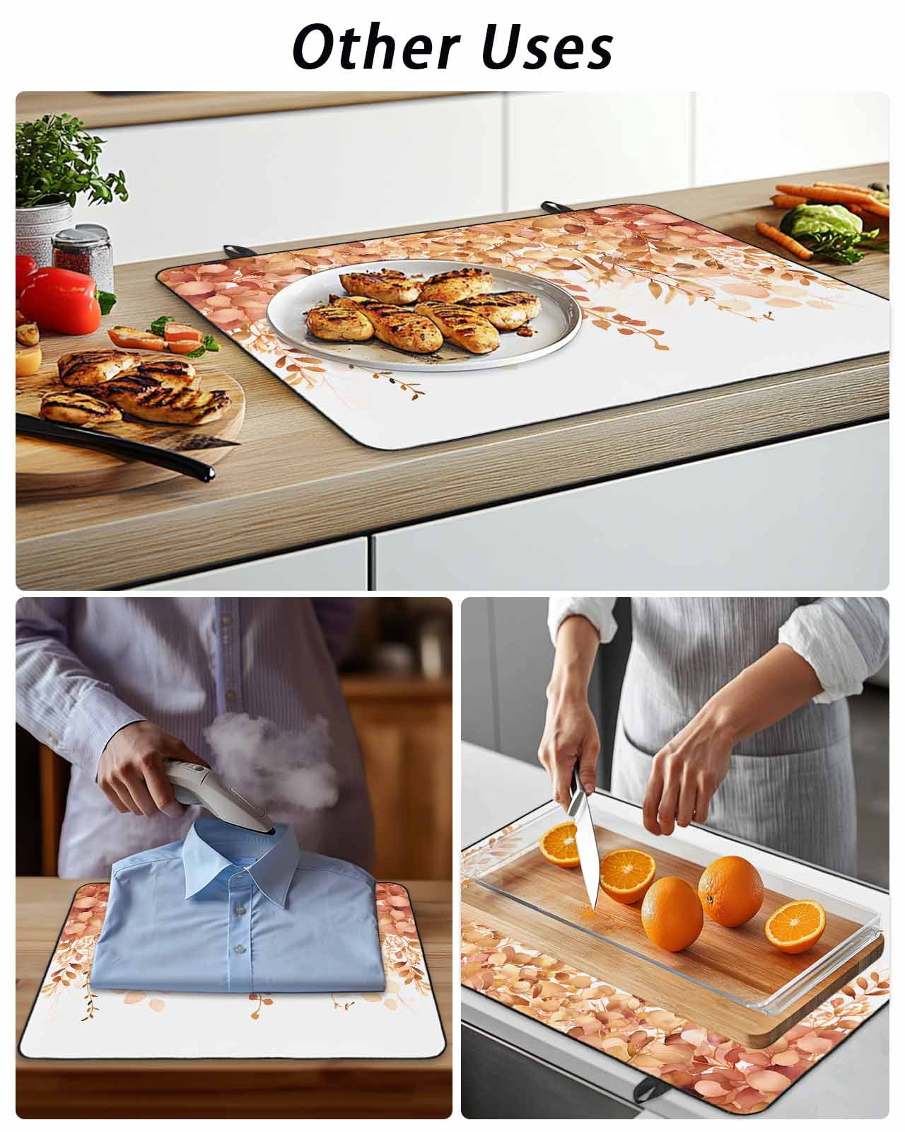 Stove Top Covers for Electric Stove, Orange Eucalyptus Leaves Glass Stovetop Cover Protector, Spring Floral Summer Botanical Induction Cooktop Protector Oven Mat for Kitchen Countertop 28.5"x20.5"