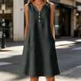 thumbnail image 2 of JIAYUE Summer Dresses For Women Sleeveless Classic V Neck Stylish A-Line Versatile Knee Length Casual Female Button Down Flowy Beach Dress, 2 of 6