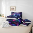 thumbnail image 6 of Homewish Navy Fuchsia Gamepad Bedding Comforter Set 7 Pieces, Chic Square Abstract Stripe Full Bedding Set, Teens Kids Boys Men Reversible Fitted Sheet Flat Sheet, Lightweight Room Decor, 6 of 8