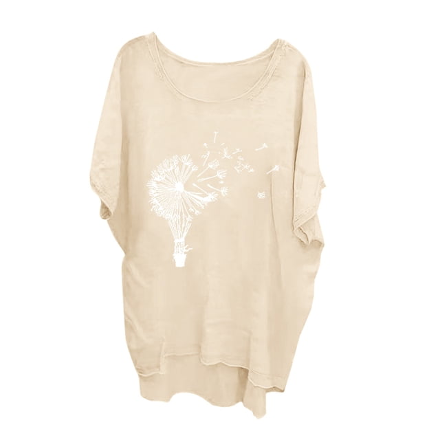 TSADFHJI Hauts Mignons pour Femmes Automne T-Shirt d'Été Décontracté Simple Mode Imprimé Manches Courtes m Beige