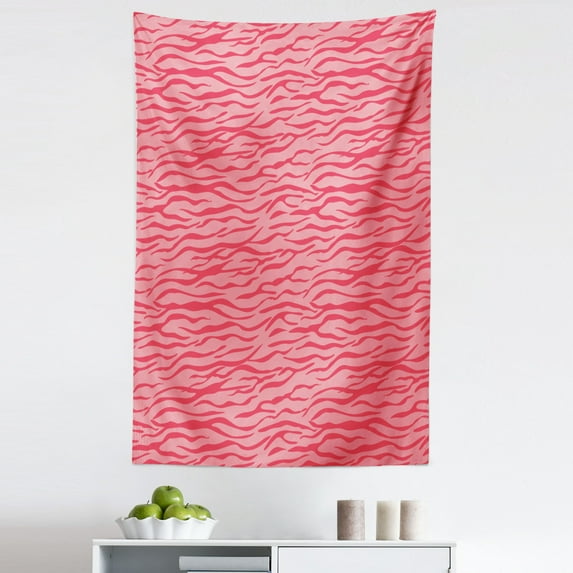 Pink Zebra Tapestry, Wavy Zebra Stripes Camouflage Savannah Safari Animal Motif, Fabric Wall Hanging Decor for Bedroom Living Room Dorm, 5 Sizes, Dark Coral and Pink, by Ambesonne