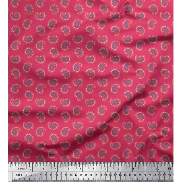Soimoi Silk Fabric Artistic Paisley Printed Fabric 1 Yard 42 Inch Wide