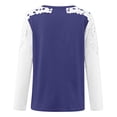thumbnail image 3 of WREESH Womens Fashion T-Shirts Color Block Casual Round-Neck Lace Hollow Out Long Sleeve Pullover Slimming Blouse T-Shirt Tops Blue, 3 of 4