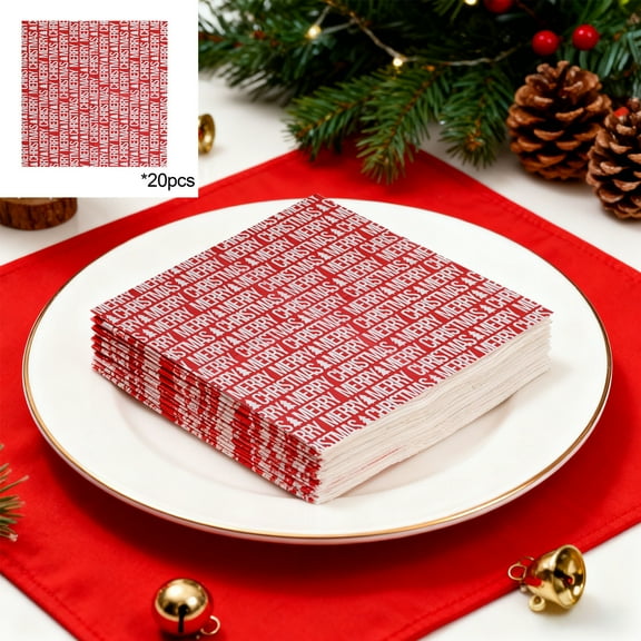 ddioayh 20PCS Christmas Themed Printed Letter Paper Napkins - Festive Green "MERRY CHRISTMAS" Decorative Dinner Napkins