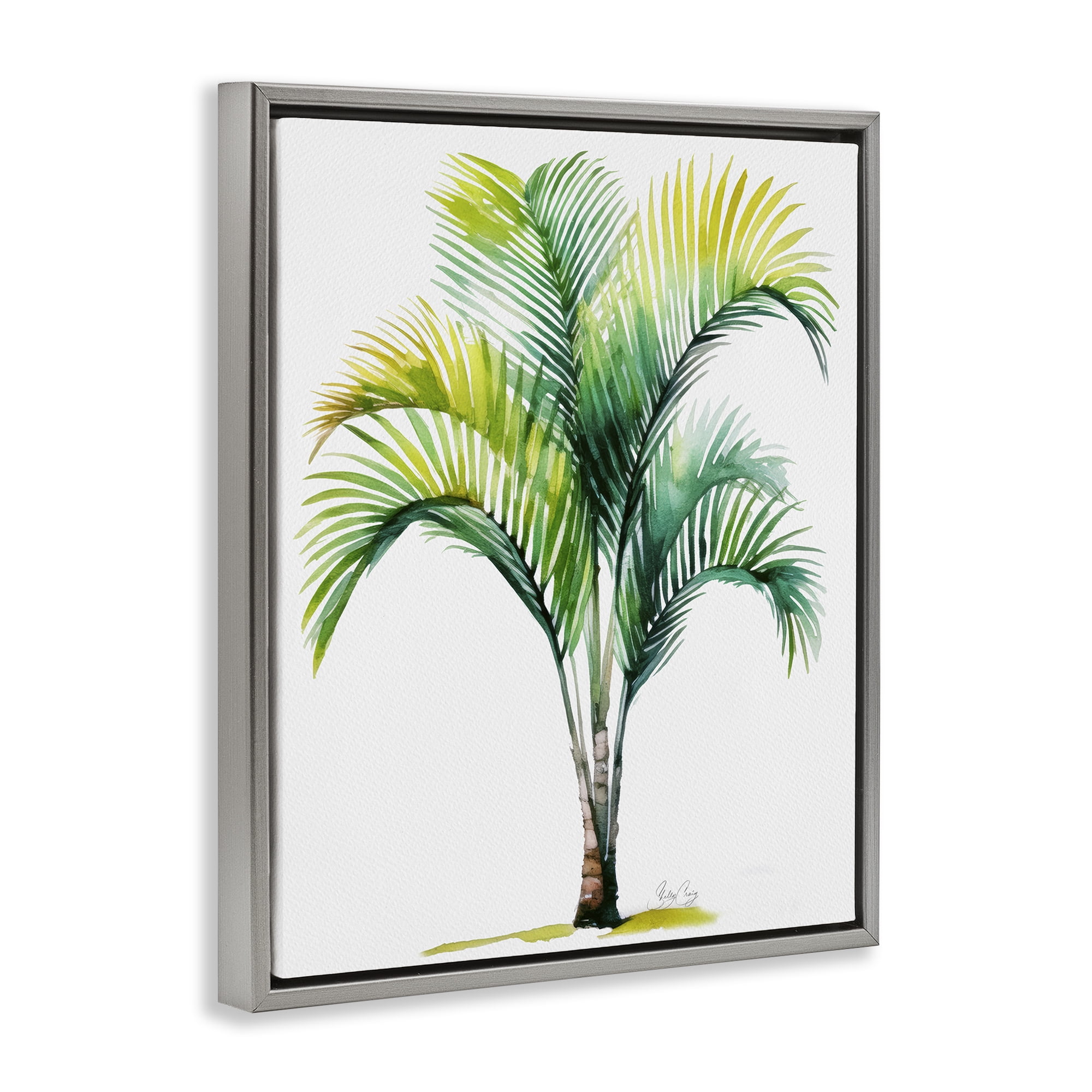 Stupell Industries Coastal Canopy Palm Tree Gray Framed Floater Canvas Wall Art, design by Shelly Craig