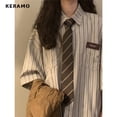 thumbnail image 3 of Blusas holgadas con estampado de rayas y cuello vuelto estilo retro americano para mujer, ropa de calle informal de manga larga, tops holgados de otoño 2023, 3 of 6