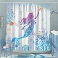 thumbnail image 3 of Cute Mermaid Shower Curtain Set, Glitter Fish Scale Girls Shower Curtains for Bathroom Kids Bathroom Decor Polyester Fabric-72" x 72", 3 of 6