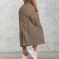 thumbnail image 4 of Womens Cargo Skirt High Drawstring Quick Dry Maxi Skirt Trendy Back Slit A Line Long Skirts Hiking Fall Skirts, 4 of 8