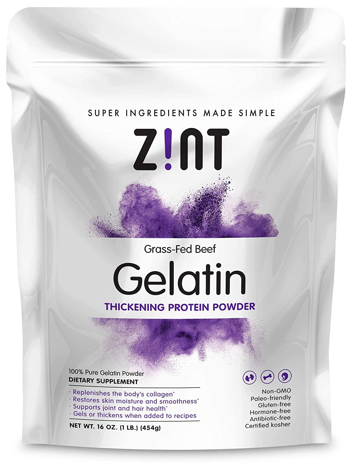 Zint Beef Gelatin Powder 16 Oz Unflavored Keto Certified Paleo Friendly Collagen Based Protein For Baking Jello Thickening Walmart Com