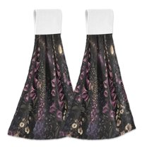 Yayeee Kitchen Hanging Hand Towels Set of 2 with Loop Bathroom Absorbent Tie Towel, Dark Gothic Floral