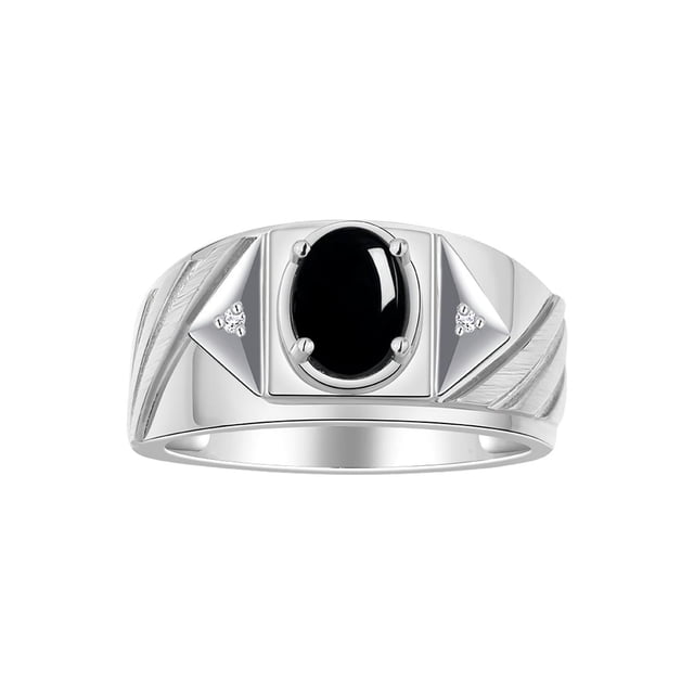 RYLOS Men's Rings Sterling Silver Rings Classic Designer Style 8X6MM Oval Gemstone & Diamond Ring Cabochon Onyx Birthstone Rings For Men Size 12