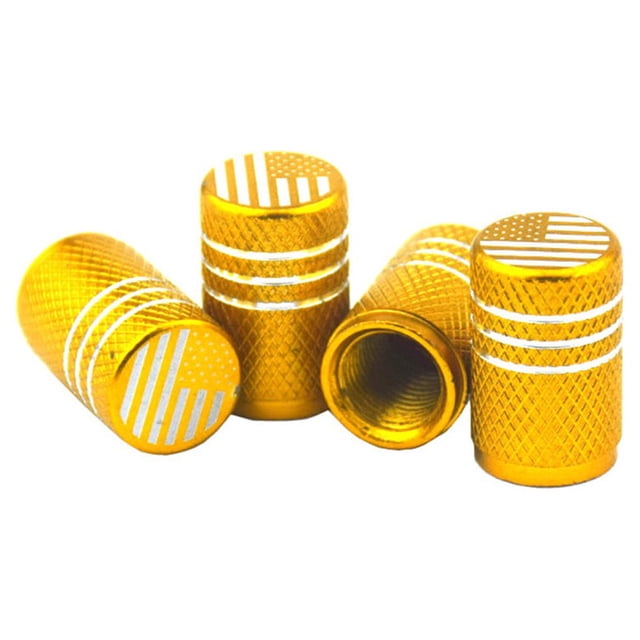 mmirethe 4 Pieces Car Tire Valve Stems Caps Flag Pattern Wheel Rim Stem Cover for Bicycle Motorcycle Electric Bike Accessories Gold 2Set