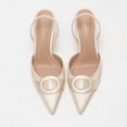 thumbnail image 3 of [On feet & in love] Women's Satin Pointed Toe Slingback Heels - Elastic Strap Stiletto Pumps with Fabric-Covered Circular Ring Detail,Apricot,7.5, 3 of 7