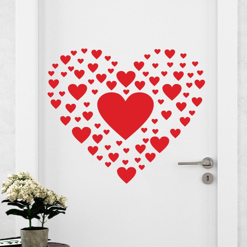RuiJiao Hearts-Shape Valentine's Day Window Clings for Valentine's Decoration Wedding Party Birthday Party Supplies Refrigerator Stickers Toilet Stickers