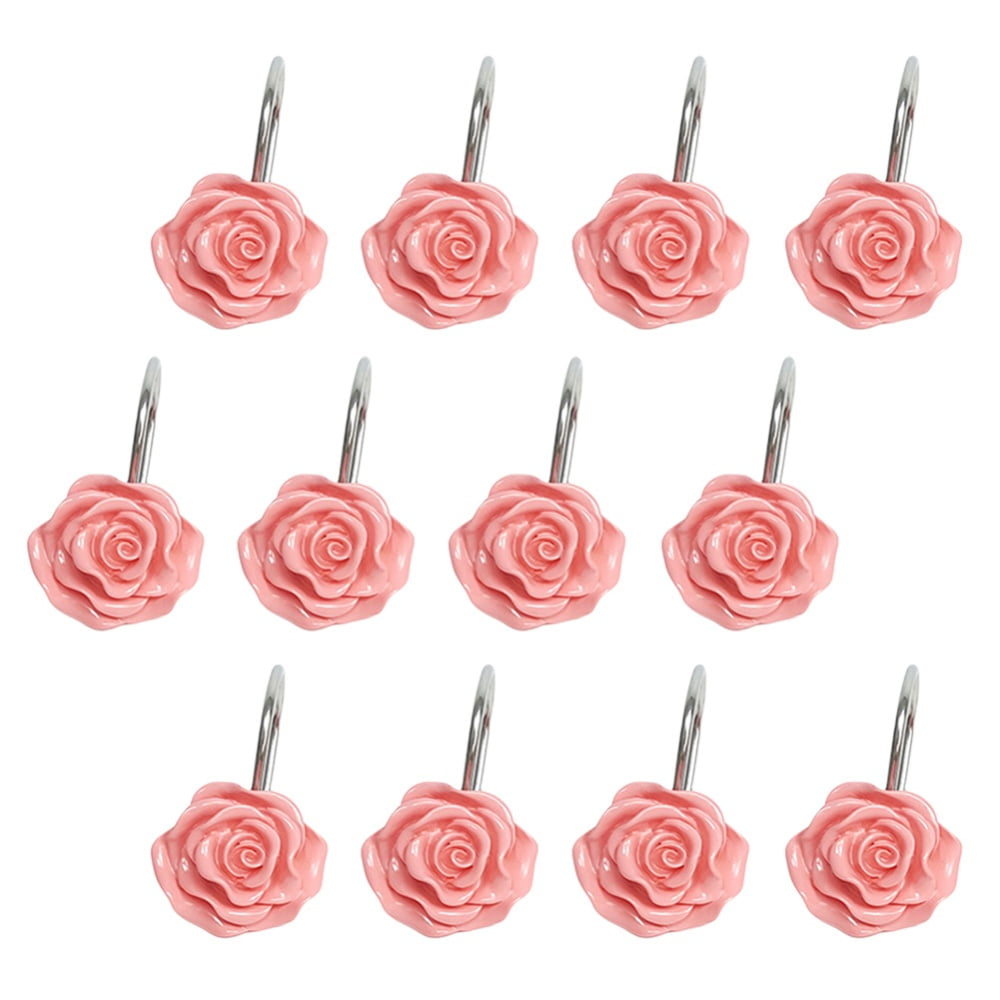 Shower Curtain Hooks, 12 PCS Anti Rust Decorative Vintage Resin Rose