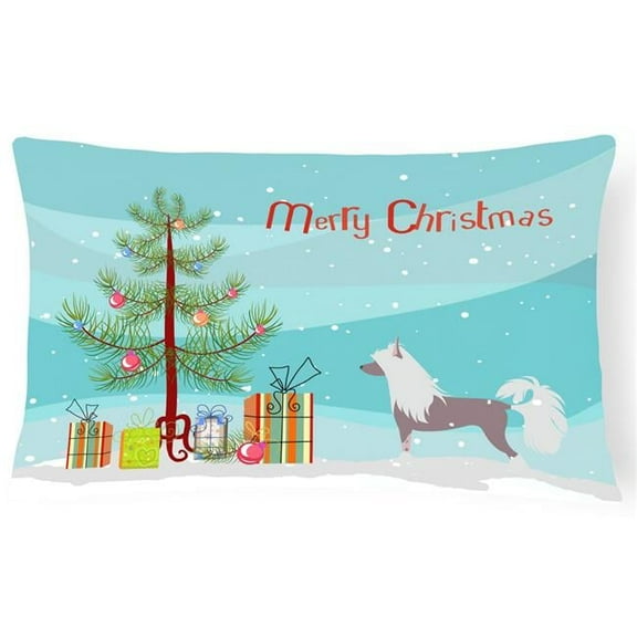 Carolines Treasures BB2961PW1216 Chinese Crested Merry Christmas Tree Canvas Fabric Decorative Pillow, 12H x16W,