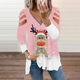 thumbnail image 1 of Puntoco Blusa de manga corta con cuello en V a la moda para mujer con cremallera y estampado navideño Puntoco Puntoco-5722, 1 of 5