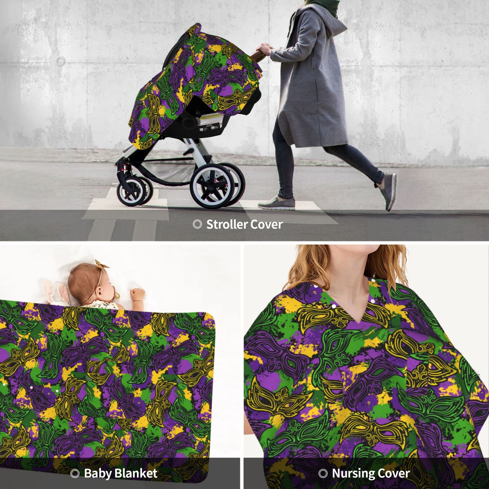 Car Seat Cover Baby - Mardi Gras7 Breathable Infant Car Seat Cover for Baby Carseat, Lightweight Comfort Baby Essentials Must Haves Newborn Stuff for Girl Boy