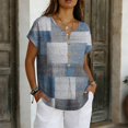 thumbnail image 2 of longantii Womens Summer Tops Trendy Cotton Linen Graphic Tees Modern Fit Vneck Short Sleeve Blouses Gradient Button Down Clothes Blue XL, 2 of 5