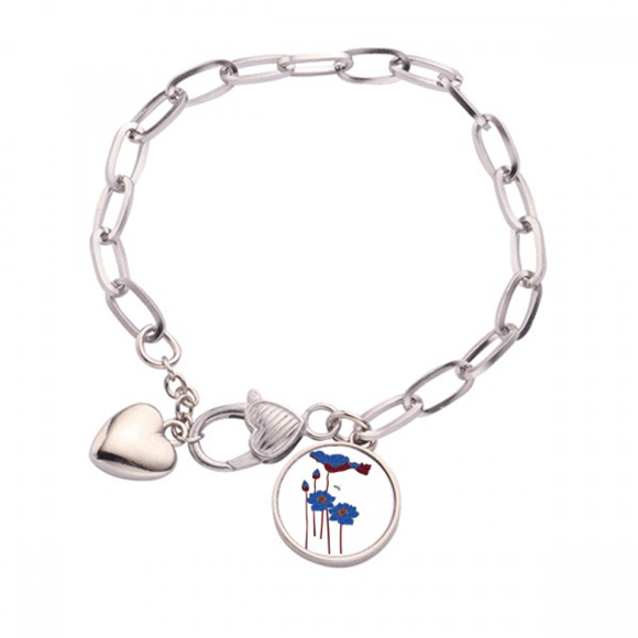 Lotus Bleu Fleur Libellule Coeur Chaîne Bracelet Bijoux Charme Mode