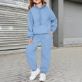 thumbnail image 2 of LEKWK Kids Sporty Tracksuit Set Long Sleeve Half-Zip Hooded Sweatshirt Jogger Pants Solid Color Fleece Lined Warm Winter Activewear Outfit, 2 of 9