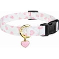 thumbnail image 1 of Handmade Cotton Dog Collar - Cute Unique Pattern with Pendant, White & Pink Heart Design - Suitable for Girl & Boy Dogs, Small Size (L), 1 of 6