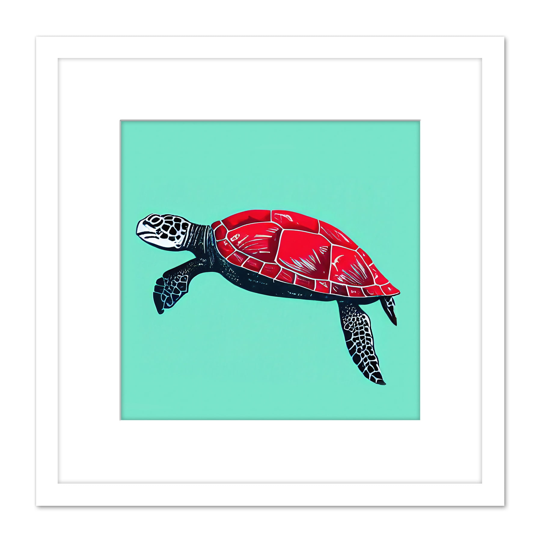 Loggerhead Sea Turtle Red Shell Animal Watercolour Ink Stamp ...